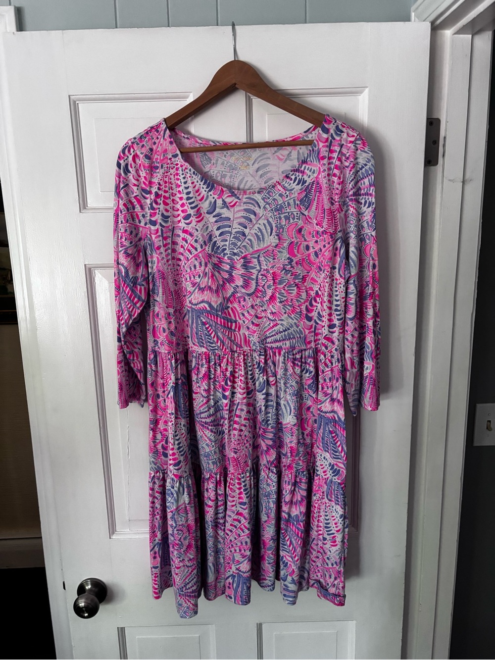 Lilly Pulitzer Pink & Blue Floral Tiered Long-Sleeve Dress